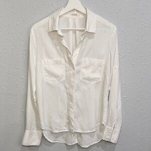 Bella Dahl Tencel White Button-Up Blouse Minimalist Coastal Chic
